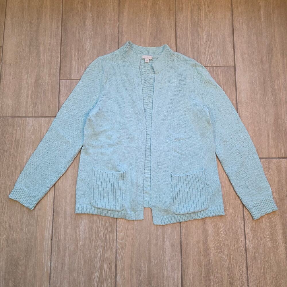 J.Jill Open Front Knit Cardigan Sweater Womens Small Light Blue Cotton